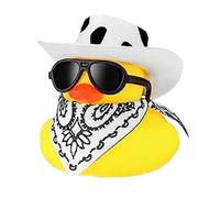 Qurygin 2 Pieces Cowboy Rubber Duck, 5.5x4.5cm Funny Western Cowboy Ducks With Hat Glasses, Small Ducks Toy, Small Rubber Duck Car Accessories For Beach Swimming Pool Car Decor