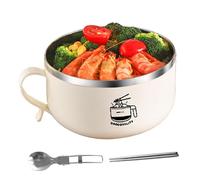Qurygin 304 Drainage Noodle Bowl, 14.5×9cm 1000ml Rapid Bowl with Filterable Lid, Soup Bowls with Folding Chopsticks and Spoon, Multipurpose Bowls with Lid for Home College Dorm Room