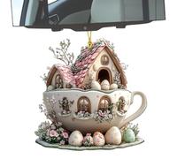 Qurygin 6 Pieces Flat Easter Egg Bunny Teacup Decor, 2D Easter Egg Bunny House Mug Decoration, Funny Spring Bunny Acrylic Pendant, Bunny Teacup Acrylic Ornament For Living Room Bedroom Kids Room