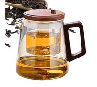 Qurygin 650ml 13x10.5x8cm Filter Teapot, Glass Teapot with Filter, Clear Te-apot Infuser, Water Separation Glass Te-apot with Wooden Handle, Loose Leaf T-eapot Infuser for Workplace Restaurant Use