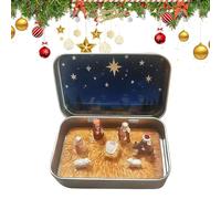 Qurygin Christmas Nativity Ornaments, 9.5x6cm Christmas Nativity Set In A Tin Box, Nativitys Scene Set, Nativitys Sets Manger Home Decor, Pocket NativitysScene Figures Decoration Sets