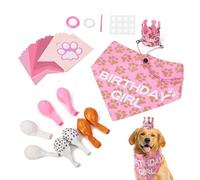 Qurygin Dog Party Decorations | Adjustable Dog Birthday Bandana,Dog Girl Birthday Bandanas Set, Dog Scarf, Pet Birthday Party Supplies For Small Medium Dogs Pets