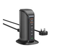 Qurzou 55W USB C Charger - Multi Port USB Charging Station, 5-Port Charger Tower for iPhone 14/15 Series, Samsung, iPad (Black 55W)