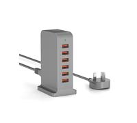 Qurzou USB Charger Station 6 Port,50W Multi-USB Charging Block for iPhone, iPad, Samsung Galaxy, Google Pixel and More Gray(Gray 50W)
