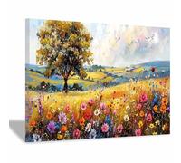 QUSAAOU Art Deco Pictures for Bedroom Walls Spring Trees Flowers Canvas Wall Art Modern Stretched and Prints Landscape Artwork for Home Office Decorations(Yellow)-80x120cm Framed