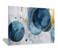 QUSAAOU Artwork Abstract Abstract Navy Circle Watercolor Splash Living Room Neutral Abstract Canvas Modern Office Decor Nordic Paintings For Bedroom Hang For Home(Navy Blue)-30x45cm Framed