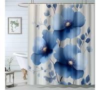 QUSAAOU Bathroom Wet Room Quick-Drying Shower Curtain Blue Floral Art Shower Curtain Washable for RV with 12 Hooks Bathroom Curtains Decor-200 * 300cm(71"*118")