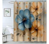 QUSAAOU Bathroom Wet Room Quick-Drying Shower Curtain Blue Yellow Flowers Shower Curtain Washable for RV with 12 Hooks Bathroom Curtains Decor-200 * 120cm(79"*47")