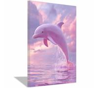 QUSAAOU Beautiful Modern Abstract Pink Dolphin Leaping Past Pastel Clouds Modern Style Suitable For Bedrooms Offices Bathrooms Hallways And Dining Rooms(Lotus Root Pink)-20x30cm Framed