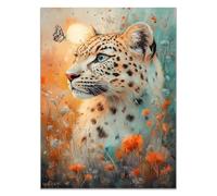 QUSAAOU Bedroom Home Decor Leopard Butterflies Wildflowers Sunset Cute Modern Art Pieces Suitable For Decorating Dorm Rooms Apartments Living Rooms Bedrooms Hallways.(Orange)-60x90cm1 Unframed