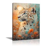 QUSAAOU Bedroom Home Decor Leopard Butterflies Wildflowers Sunset Cute Modern Art Pieces Suitable For Decorating Dorm Rooms Apartments Living Rooms Bedrooms Hallways.(Orange)-80x120cm1 Unframed