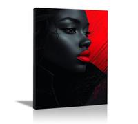 QUSAAOU Black Woman Canvas Wall modern Lady with Bold Lips Graffiti Canvas Art Posters Prints African Woman Modern Picture For Living Room Bedroom Office(Black)-70x100cm1 Framed