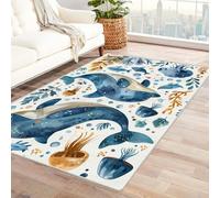 QUSAAOU Blue Rugs For Bedroom Cartoon Whale Modern Rug for Bedroom Living Room Dining Kitchen Machine Washable Non Slip Large Carpet Playroom Guest Room(White 12)-150x240cm