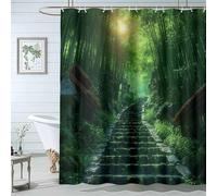 QUSAAOU Boho Floral Shower Curtain Set with Hooks Bamboo Forest Path Fabric Cloth Bath Curtains for Rustic Vintage Bathroom Decor, Colorful Shower Curtain-200 * 300cm(71"*118")