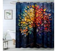 QUSAAOU Boho Floral Shower Curtain Set with Hooks Colorful Leaf Tree Fabric Cloth Bath Curtains for Rustic Vintage Bathroom Decor, Colorful Shower Curtain-200 * 220cm(71"*87")