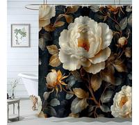 QUSAAOU Boho Plant Shower Curtain Gold Leaf Peony Mid Century Botanical Abstract Minimalist Bohemian Bathroom Curtains Bath Accessories Art Home Decor Fabric-200 * 220cm(71"*87")