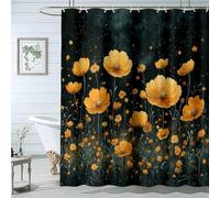 QUSAAOU Boho Plant Shower Curtain Yellow Flower Night Mid Century Botanical Abstract Minimalist Bohemian Bathroom Curtains Bath Accessories Art Home Decor Fabric-180 * 120cm(71"*47")
