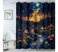 QUSAAOU Boho Shower Curtain Stained Glass Forest Nature Plant Curtains for Bathroom, Waterproof Polyester Fabric Shower Curtian-180 * 120cm(71"*47")