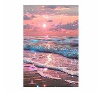 QUSAAOU Canvas Canvas Wall Art Glitter Pink Ocean Wave Sunset Beach Sparkle Scene Modern Romantic Pattern Canvas Print Painting Canvas Painting For Living Room Bedroom(Pink)-30x45cm1 Unframed