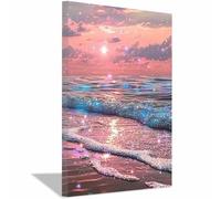 QUSAAOU Canvas Canvas Wall Art Glitter Pink Ocean Wave Sunset Beach Sparkle Scene Modern Romantic Pattern Canvas Print Painting Canvas Painting For Living Room Bedroom(Pink)-20x30cm1 Framed