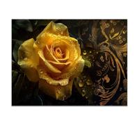 QUSAAOU Canvas Canvas Wall Art Golden Rose Dew Dark Vintage Gold Scroll Modern Romantic Pattern Canvas Print Painting Canvas Painting For Living Room Bedroom(gold)-40x60cm Unframed