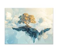QUSAAOU Canvas Home Decor Wall Art Floating Island Tree with Water Reflection Clouds Landscape Poster Images Suitable For Living Room Bedroom And Kitchen Wall Decorations(Blue)-60x90cm1 Unframed