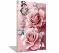 QUSAAOU Canvas Home Decor Wall Art Glam Pink Roses with Butterfly & Diamond Landscape Poster Images Suitable For Living Room Bedroom And Kitchen Wall Decorations(Lotus Root Pink)-30x45cm1 Framed