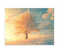 QUSAAOU Canvas Home Decor Wall Art Golden Blossom Tree with Butterflies at Sunrise Landscape Poster Images Suitable For Living Room Bedroom And Kitchen Wall Decorations(Yellow)-60x90cm1 Unframed