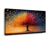 QUSAAOU Canvas Home Decor Wall Art Gradient Butterfly Tree Life Print Textured Leaf Falling Landscape Poster Images Suitable For Living Room Bedroom And Kitchen Wall Decorations(Red)-40x80cm Framed