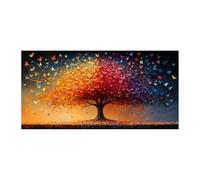 QUSAAOU Canvas Home Decor Wall Art Gradient Butterfly Tree Life Print Textured Leaf Falling Landscape Poster Images Suitable For Living Room Bedroom And Kitchen Wall Decorations(Red)-60x120cm Unframed