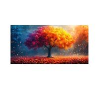 QUSAAOU Canvas Home Decor Wall Art Gradient Color Tree Life Falling Leaves Misty Background Landscape Poster Images Suitable For Living Room Bedroom Kitchen Decorations(Orange)-80x160cm Unframed