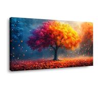 QUSAAOU Canvas Home Decor Wall Art Gradient Color Tree Life Falling Leaves Misty Background Landscape Poster Images Suitable For Living Room Bedroom And Kitchen Wall Decorations(Orange)-40x80cm Framed