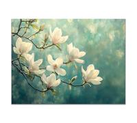 QUSAAOU Canvas Home Decor Wall Art White Magnolia Twig Teal Bokeh Soft Vintage Landscape Poster Images Suitable For Living Room Bedroom And Kitchen Wall Decorations(off white)-40x60cm Unframed