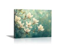 QUSAAOU Canvas Home Decor Wall Art White Magnolia Twig Teal Bokeh Soft Vintage Landscape Poster Images Suitable For Living Room Bedroom And Kitchen Wall Decorations(off white)-70x100cm Unframed