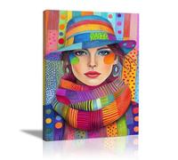 QUSAAOU Canvas Posters Colorful Patchwork Hat Lady Pop Canvas Featuring Flowers Female Portraits Suitable Wall Decoration In Living Rooms Hallways Bedrooms Cafes(Orange)-80x120cm1 Unframed