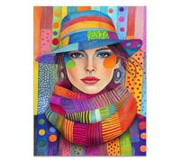 QUSAAOU Canvas Posters Colorful Patchwork Hat Lady Pop Canvas Featuring Flowers Female Portraits Suitable Wall Decoration In Living Rooms Hallways Bedrooms Cafes(Orange)-60x90cm1 Unframed