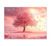 QUSAAOU Canvas Wall Art For Living Room Cherry Blossom Tree with Falling Petals at Sunset Canvas Wall Art Modern And Prints Landscape Artwork For Home Office Decorations(Pink)-60x90cm Unframed