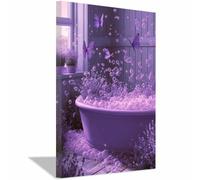 QUSAAOU Canvas Wall Art For Living Room lavender tub surrounded floating bubbles butterflies Canvas Wall Art Modern Stretched And Prints Landscape Artwork For Home Office Decorations -60x90cm Framed