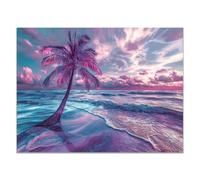 QUSAAOU Canvas Wall Art For Living Room Quiet Seashore Landscape Canvas Art Canvas Wall Art Modern Stretched And Prints Landscape Artwork For Home Office Decorations(Magenta)-50x70cm Unframed