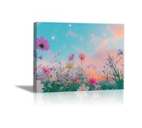 QUSAAOU Canvas Wall Art For Living Room Quiet Summer Shore Mural Canvas Wall Art Modern Stretched And Prints Landscape Artwork For Home Office Decorations(mint blue)-70x100cm Framed