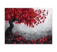 QUSAAOU Canvas Wall Art For Living Room Red Maple Tree with Swirling Pattern Background Canvas Wall Art Modern Stretched And Prints Landscape Artwork For Home Office Decorations(Red)-40x60cm1 Unframed