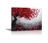 QUSAAOU Canvas Wall Art For Living Room Red Maple Tree with Swirling Pattern Background Canvas Wall Art Modern Stretched And Prints Landscape Artwork For Home Office Decorations(Red)-50x70cm1 Framed
