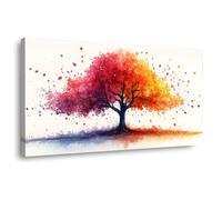 QUSAAOU Canvas Wall Art For Living Room Watercolor Red Tree of Life Print Falling Leaves Minimalist Canvas Wall Art Modern Stretched And Prints Landscape Artwork For Home ations(Red)-50x100cm1 Framed