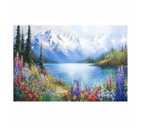 QUSAAOU Canvas wall art for living room Wildflowers Lakeside Retro Scenic Living Room Bedroom Piece Home Decor Interior Easy Hang Guide(Blue)-60x90cm Unframed