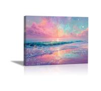 QUSAAOU Canvas Wall Art Gentle Ocean Breeze Poster Modern Romantic Pattern Canvas Print Painting Canvas Painting For Living Room Bedroom(violet)-50x70cm Framed