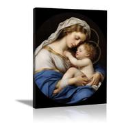 QUSAAOU Canvas Wall Art Jesus Jesus as Boy and Girl Image icture Christianity Cross Poster Print Painting for Living Room Bedroom Prayer Room Home Decorate(blue)-70x100cm Framed