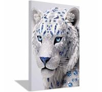 QUSAAOU Canvas Wall Art Poster Crystal Covered White Leopard Portrait Abstract Canvas Art Minimalist Works Suitable For Bedrooms Offices Bathrooms And Dining Rooms(Silver)-70x100cm Unframed