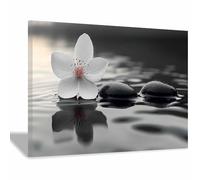 QUSAAOU Canvas Wall Art White Flower Black Stone Water Reflection Zen Scene Suitable For Wall Decoration, Ocean Landscape Paintings, Bedroom And Dining Room Decoration(White)-30x45cm1 Framed