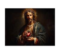 QUSAAOU Christian murals Christ clutching sacred glowing heart Jesus canvas murals Canvas Wall Decor，Suitable for office, living room, bedroom and church decoration(Brown)-80x120cm Unframed