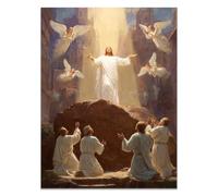 QUSAAOU Christian murals Jesus in the Forest with Animals Jesus canvas murals Canvas Wall Decor，Suitable for office,living room,bedroom and church decoration(cream)-50x70cm Unframed